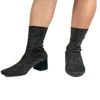 Природна ветре женска затегната чорап плетена висока потпетица бута во црно
