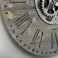 Firstime & Co. Grey Shiplap Gears wallиден часовник, фарма куќа, аналогни, во