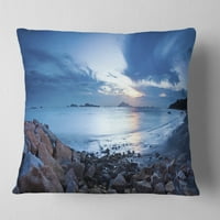DesignArt Сино море зајдисонце на песочно крајбрежје - Перница за фрлање на морскиот брег - 16x16