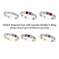 Нана принцеза W-Side CZS возрасни жени мајки прстени 1- родилни камења-строга сребрена големина 7-камен 2-камен