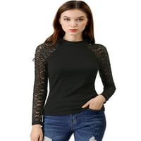 Женска чипка маица со долги ракави, обична блуза, врвен блуза