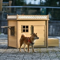 Аукфа 39,4 ”дрвена кучиња кученца засолниште засолниште на отворено и затворен гајба за кучиња - со цветен