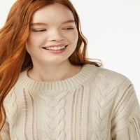 Бесплатно склопување на женски кабел плетен џемпер со долги ракави
