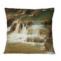 Каскада за водопад Дизајнрт со бели води - модерен пејзаж печатен перница за фрлање - 16x16