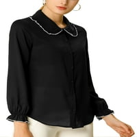 Уникатни поволни цени, женски питер тав јака руфле со долга кошула со долги ракави
