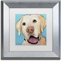 Трговска марка ликовна уметност Среќно куче платно уметност платно уметност од Пат Саундерс-Вајт, бел мат, сребрена рамка