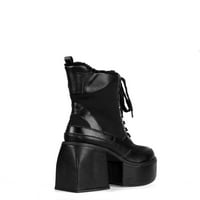 Затегнете ги женските платформа блок -потпетици со средни чевли со теле во црно