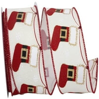 Хартија за божиќни порибни ленти, црвена и слонова коска, 2,5in 10yd, 1 пакет