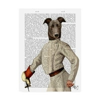 Трговска марка ликовна уметност „Greyhound Fencer во крем, портрет“ платно уметност од Фаб Фанки