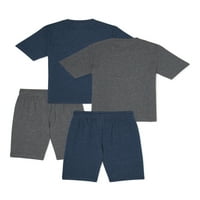 Атлетски дела момчиња Jerseyерси плетени маици и шорцеви со 4 парчиња активен сет, големини 4- & хаски